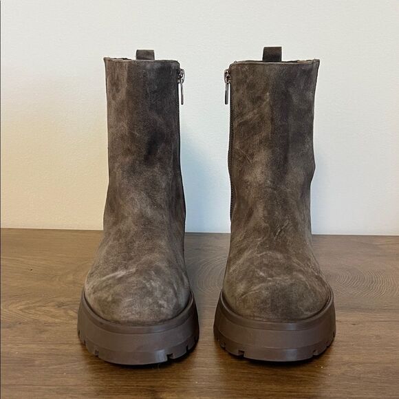 Vince Camuto Womens Neframes Zipper Block Heel Ankle Boots grey brown US 9.5 - Picture 2 of 7